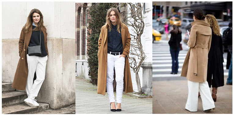 white jeans camel coats