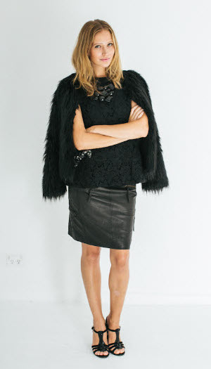 black leather skirt fur