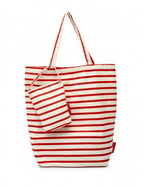 red stripe tote bag