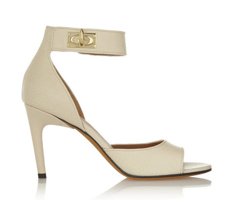 givench y white heels gold buckle