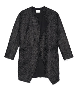 sandro black fringey coat