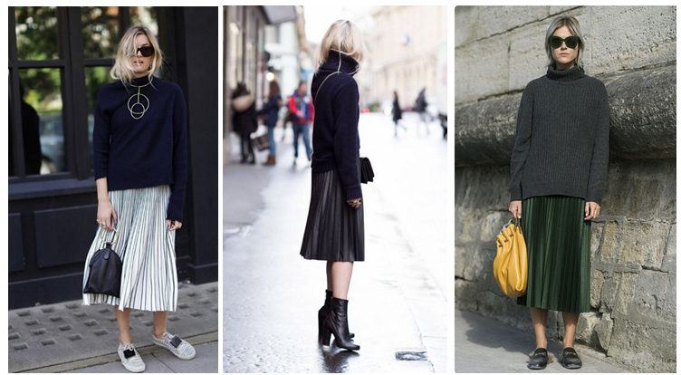 pleat skirts sweaters stree style