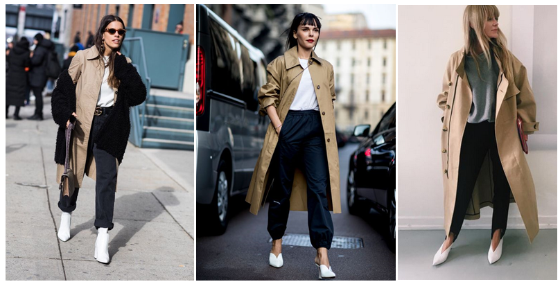 steal her style x 3 long trench white shoes