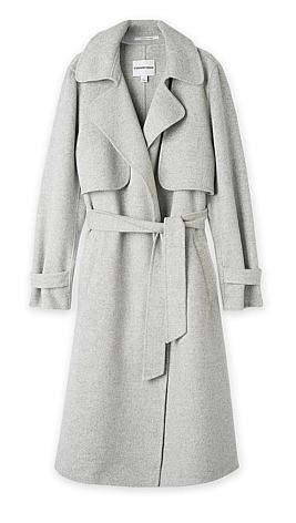 country road belted grey coat