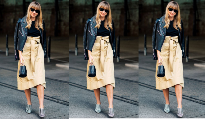 steal her style cargo skirt and leather jkt